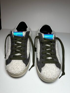 P448 Women’s John Faux Sherling White Grey Green Suede Low Top Sneakers EU37